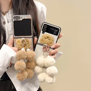La funda para teléfono móvil Ss zflip5 se aplica a HW P60pocket Flip flap pantalla plegable correa de muñeca de oso de peluche