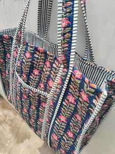 Bolso Tote de Algodón Acolchado con Estampado Floral Rosa, Bolso de Hombro Ligero para Mujer, Estilo Boho Indio, para Uso Diario - Product Image 6