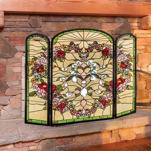 Paravientos de Chimenea Tiffany de Vidrio Artístico Teñido con Diseño Floral Hecho a Mano de Estilo Europeo de 36''*28'' - Product Image 3