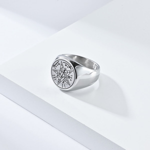 Bague de fiançailles pour homme en acier inoxydable, 5 étoiles, avec inscription hébraïque, style vintage - Product Image 5