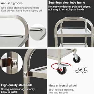 Chariot utilitaire robuste à 2 niveaux en acier inoxydable, table de travail <span class=keywords><strong>pour</strong></span> cuisine commerciale, chariot de service avec roues <span class=keywords><strong>pour</strong></span> restaurant, café, laboratoire - Product Image 2