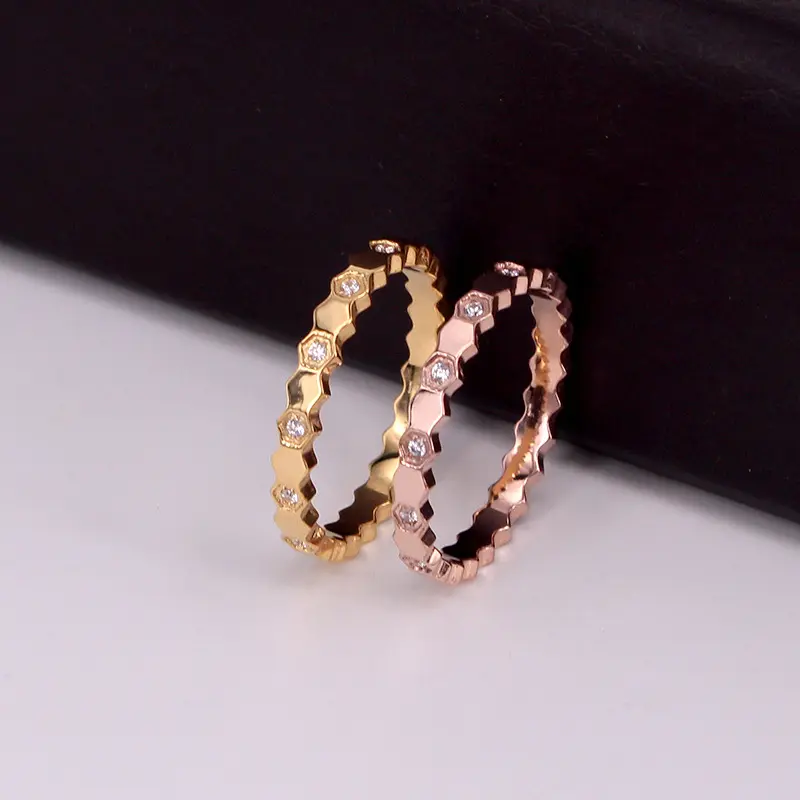 Japan and South Korea diamond cnc micro diamond honeycomb rose gold ring tail ring female personality diamond index finger ring