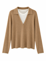 Pull en tricot coréen pour femme, style faux deux pièces, col rabattu, coton et acrylique, manches longues, collection automne