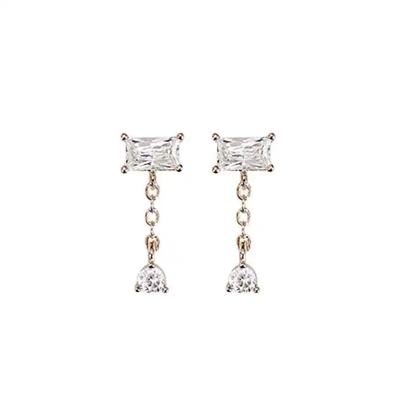 Grosir Mode Bling Emas Disepuh Putih CZ Zircon Kecil Stud Earrings untuk Wanita Perhiasan