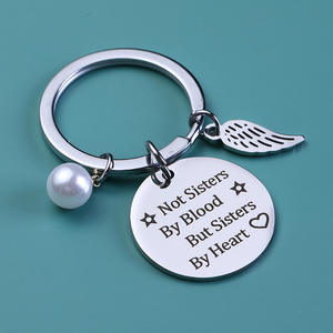 Porte-clés mignon en acier inoxydable, Logo personnalisé, meilleurs amis, pas sœurs par le sang, sœur par cœur, porte-clés d'amitié - Product Image 1