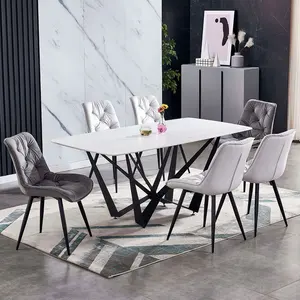 Luxury Square Marble Dining Table Set with black metal legs Furniture Imported Modern home tables