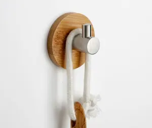 Accesorios de baño de bambú, ganchos de pared de madera para colgar