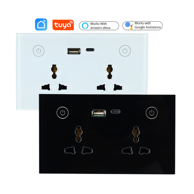Smart Home Universal EU US UK Wall Socket With USB Type-c Tuya 16A WiFi Power Plug Smart Socket Work With Alexa Google Home