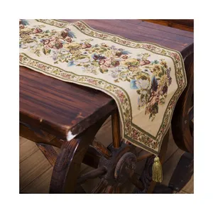 Plus Jacquard Woven Mesa Runner Corredor De Mesa De Flor Com Borlas