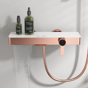 <strong>Simple</strong> Design Double-Function Brass <strong>Shower</strong> Set with Hot and Cold Waterfall Faucet Brushed Gold Rose for Hotels - Product Image 5