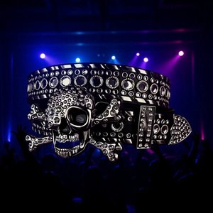 Cinturón Punk con Calavera y Pedrería, Hebilla de Aleación, 105cm 115cm 125cm 135cm, Estilo Hip Hop, Cinturón de PU - Product Image 3
