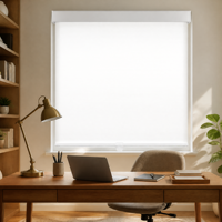 Stores enrouleurs sans fil semi-occultants en tissu blanc pour bureau et étude, sur mesure, avec rail cassette intégré