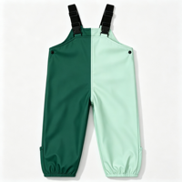 Salopette de pluie imperméable pour enfants en PU, couleur verte, avec bretelles réglables et chevilles élastiques, pour l'extérieur, écologique, OEM