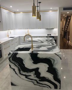 Panda Trắng Đá Cẩm Thạch Tự Nhiên Phiến Đá Bếp Đảo Bàn Counter Tops - Product Image 4