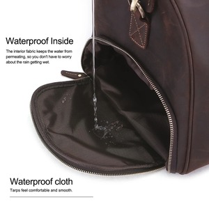 Dark Brown Durable Waterproof Duffle <b>Bag</b> Genuine <b>Leather</b> with Shoe Compartment 30-40L for <b>Men</b> & Women - Product Image 6