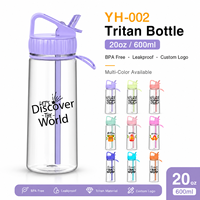 Bouteille d'eau pour enfants personnalisée de 600 ml (20 oz) sans BPA, en Tritan, avec paille, anti-fuite, motif de dessin animé mignon, portable, pour l'école
