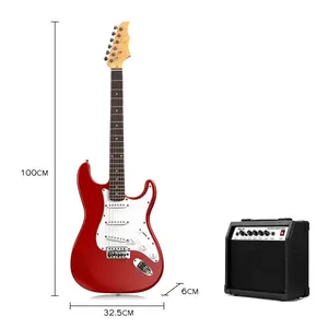 Huasheng 39 Inch Full Size Beginner's Musical Instrument Electric Guitar Kit with 25 Watt Amplifier Metallic RED