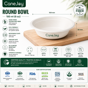 Canejoy CJ-6 Bagasse Bowl Eco-Friendly Compostable Disposable Microwave Safe <b>Freezer</b> Safe Heavy Duty 180ml Party Use 50 Pcs/<b>Pack</b> - Product Image 2