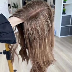 Topper per capelli 100% europei castano chiaro con riflessi biondi sottili, base in pizzo piatto sottile, retro tessuto a chiusura, per donne con perdita di capelli - Product Image 3
