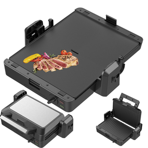 Plancha Eléctrica de Contacto para Interiores, Parrilla para Panini, 2 Rebanadas para Carne, con Tiras Decorativas de Acero Inoxidable - Product Image 1