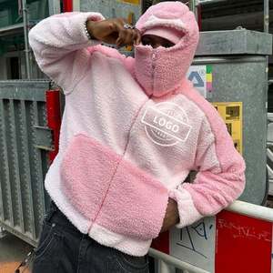 Vente en gros de sweats à capuche pour hommes en automne avec fermeture éclair et contraste Sherpa Fleece Jacket Custom Warm Color Block Print - Product Image 4