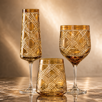 Service de verrerie en cristal soufflé à la main, motif taillé de luxe, pour flûtes à vin et verres à eau, compatible lave-vaisselle, style zen asiatique