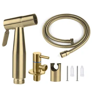 Wandgemonteerde Badkamer Shattaf Nozzle Roestvrij Staal Afgesloten Toilet Bidet Sproeier 1.2M Slanghouder Set Enkel Gat