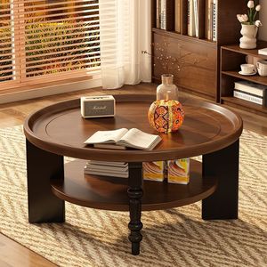 NKAHS French Style Solid Wood <b>Round</b> Coffee <b>Table</b> Retro Vintage Small <b>Side</b> <b>Table</b> for Living Room American Antique End <b>Table</b> - Product Image 4