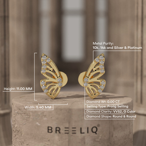 Pendientes de Diamantes con Diseño de Alas de Mariposa en Oro Blanco, Elegantes con Diamantes de Corte Redondo en Pavé, Joyería Fina Inspirada en la Naturaleza - Product Image 6