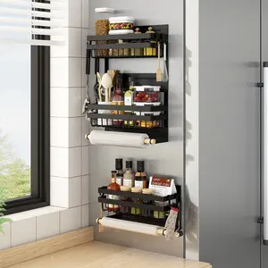 Многофункциональная настенная боковая стойка для хранения специй в холодильнике, кухонная многоярусная Магнитная полка для холодильника