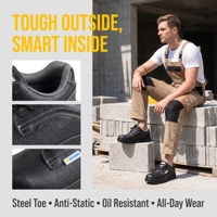 Zapatos de Seguridad Industriales para Hombre, Personalizados de Fábrica, de Cuero Negro, con Puntera de Acero, Antideslizantes, Resistentes al Aceite, de Corte Bajo