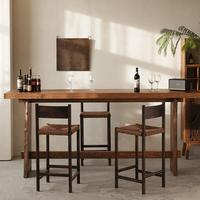 Tabouret de bar en bois massif Wabi-Sabi avec siège en corde tressée, chaise haute vintage pour bar à domicile, restaurant
