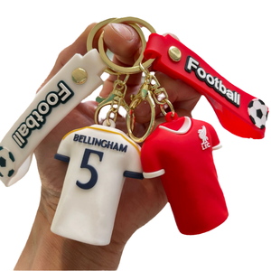 3D Rubber Cartoon Football Keychain Eco-Friendly Carabiner Stainless Steel No.7 No.10 Players Jersey Pendant Sportsman Gift