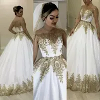 فستان زفاف فاخر من دبي, فستان زفاف فاخر من الذهب الأبيض ذو أكمام طويلة لعام 2022