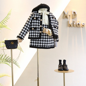 Conjunto de Ropa Infantil Elegante para Primavera/Otoño 2022, Chaqueta y Falda a Cuadros - Product Image 1