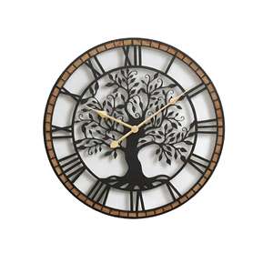 <span class=keywords><strong>Orologio</strong></span> da Parete Grande Silenzioso a Batteria con <span class=keywords><strong>Albero</strong></span> <span class=keywords><strong>della</strong></span> <span class=keywords><strong>Vita</strong></span>, in Metallo Nero, con Cornice in Legno Massello per Soggiorno e Camera da Letto - Product Image 1