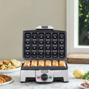 Mini <span class=keywords><strong>gaufrier</strong></span> belge électrique automatique avec 6 bâtons de gaufres et assiettes <span class=keywords><strong>interchangeables</strong></span> pour sandwichs à crêpes à bulles - Product Image 4