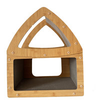 Casa para Gatos de Madera con Techo Puntiagudo y Puerta Arqueada, Pequeño Refugio con Entrada Abierta, Cama Acogedora para Gatos en Interiores