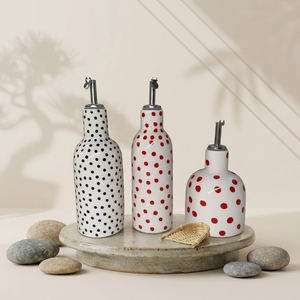 Botella de aceite de cerámica de dolomita personalizada y colorida para cocina, con tapa y patrones de calcomanía personalizados para el hogar. - Product Image 3