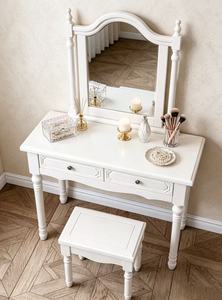Classic Solid Wood Vanity Table Set with Adjustable <b>Mirror</b> & Stool, 2 Storage Drawers Makeup Desk for Bedroom Dressing Table - Product Image 2