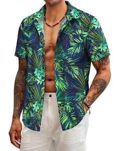 Chemise Hawaïenne <span class=keywords><strong>Homme</strong></span> à Boutons, Manches Courtes Tricotées, Imprimée, Séchage Rapide, Idéale Plage et Été - Product Image 3