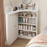 Meuble de toilette d'angle, mini, moderne, minimaliste, rangement intégré, station de maquillage triangulaire murale d'angle pour chambre à coucher