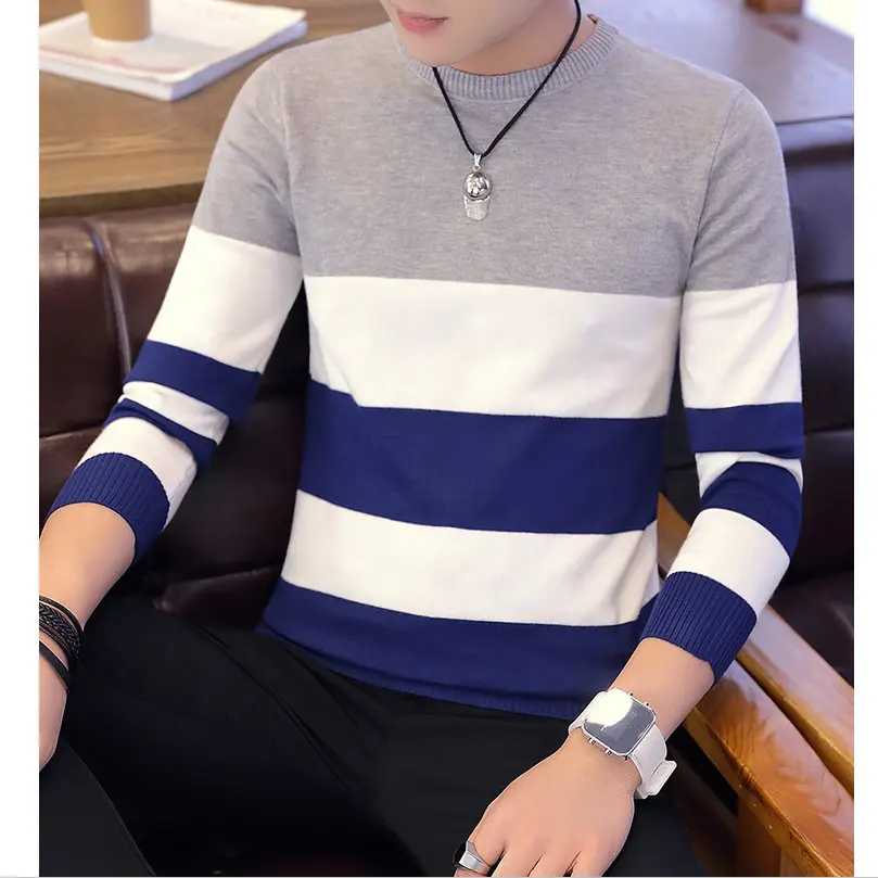 Korea Grey Sweaters And Pullovers Men Long Sleeve Knitted Sweater High Quality Winter Pullovers Homme Warm Navy 3XL Newest Coat