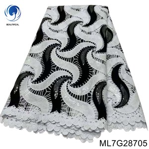 Tessuto cordone 2023 africano nuovo Design bianco e nero Guipure tessuto di pizzo 5 iarde per il vestito ml7 g287 - Product Image 3