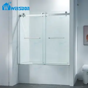 Высококачественная хромированная дверь для ванной с двойным раздвижным бескаркасным закаленным стеклянным экраном для душа