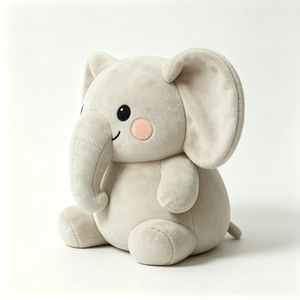 ตุ๊กตาช้างสีเทา - ตุ๊กตาสัตว์นุ่มนิ่มอ้วนกลม หูใหญ่ แก้มสีชมพู ของขวัญสำหรับกอดก่อนนอนและตกแต่งห้องเด็ก - Product Image 1