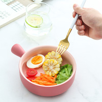 Bol de cuisson en céramique minimaliste nordique avec poignée contrastante, compatible four et micro-ondes, pour salade de fruits, pâtes, petit-déjeuner