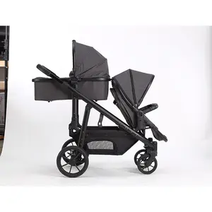 European Twin Baby Stroller Wholesale Foldable 3-in-1 Pram Car Seat Infant Cart Double Seat Pushchair EVA Alloy Newborn Toddler