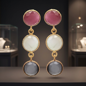 Pendientes Étnicos de Latón Hechos a Mano, Proveedor Mayorista, Fabricante, Marca de Piedras Preciosas, Chapado en Oro de 24K - Product Image 4