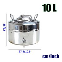 Réservoir de stockage d'eau en acier inoxydable 304 de 10 L (2,6 gallons) pour le camping en plein air avec robinet, seau pour lait, jus, boissons, vin et bière